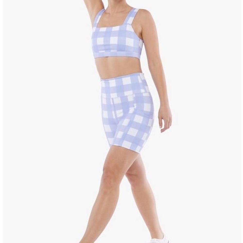 JustFab Square Neck Sports Gingham Lavender Bra size M NWT - Picture 5 of 9